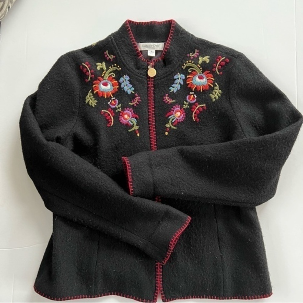 Coldwater Creek Wool Black Embroidered Sweater Jacket